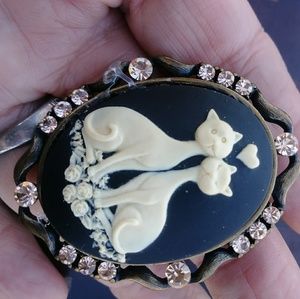 Cats in Love w jeweltones Brooch
